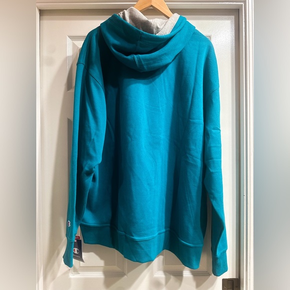 NWT Champion Powerblend C Logo 2XL Men’s Hoodie Teal Turquoise Pocket Sweatshirt - Picture 4 of 10